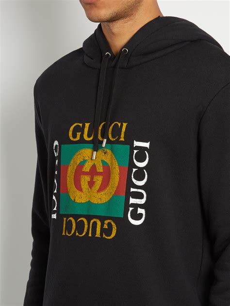 Gucci Logo Print Hooded Sweatshirt In Black For Men Lyst
