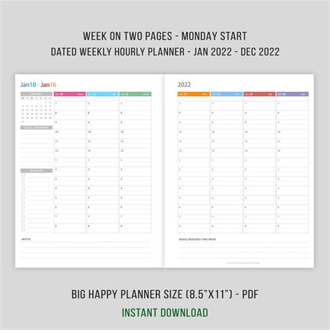 Big Happy Planner Inserts Weekly Hourly Planner 2022 Inserts Etsy
