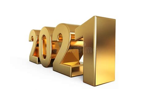 Gold 2021 New Year 3d Rendering Isolated On White Background Stock