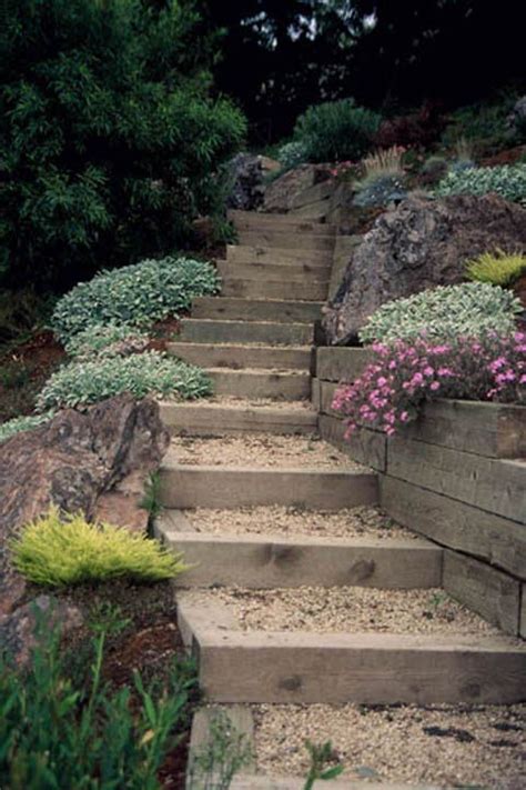 Front yard landscape design in eden prairie sculpts hill using modular retaining wall materials to create classic look and curb appeal. 40 Cool Garden Stair Ideas For Inspiration | Garden stairs ...