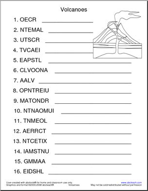 The letters spell the word volcano. Unscramble the Words: Volcano - [member-created with ...