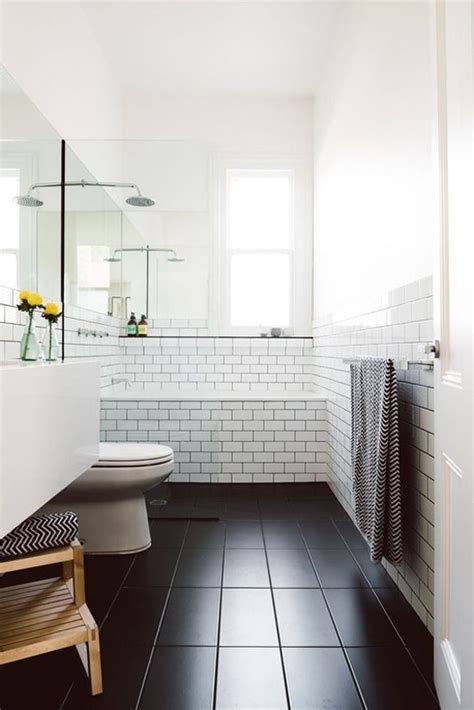 Country bathroom design ideas with black tile. Black tiled bathroom floor | Long bathrooms ideas, House ...