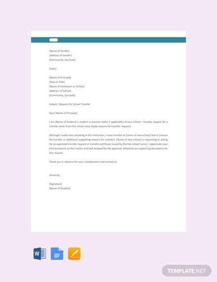 This letter serves as a record of permission requested for future reference. 15+ Transfer Letter Examples & Templates - PDF, Google Doc ...