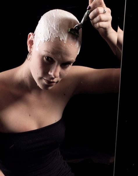 Pin On Bald Women Covered In Shaving Cream