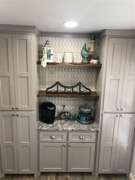 Coffee Bar With Sherwin Williams Perfect Greige Cabinet Color