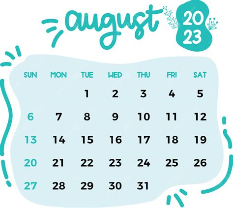 Ilustração Vetorial De Calendário De Agosto De 2023 Png Agosto De 2023 Agosto Calendário