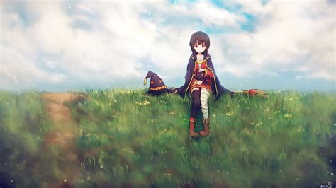 Sitting Red Eyes Smiling Megumin Konosuba Kono Subarashii Sekai