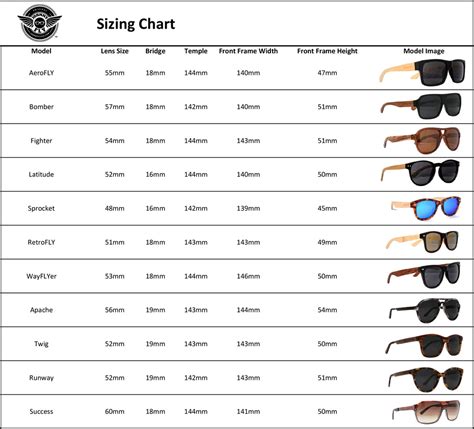 Johnny Fly Sunglasses Sizing Chart