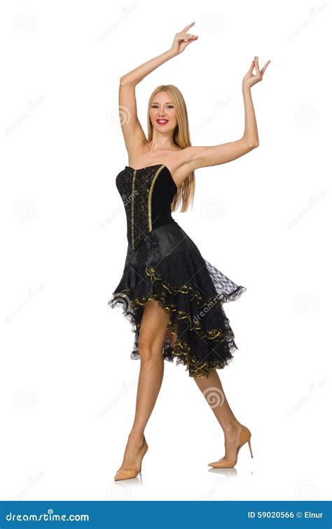 Blond Hair Girl In Black Evening Dress Isolated On Stock Photo Image