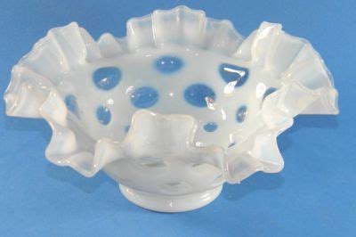 Fenton French Opalescent Coin Dot Bowl Crimped White
