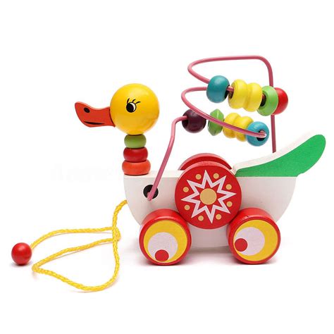 Wooden Duck Trailer Mini Around Beads Educational Game Wooden Toy For