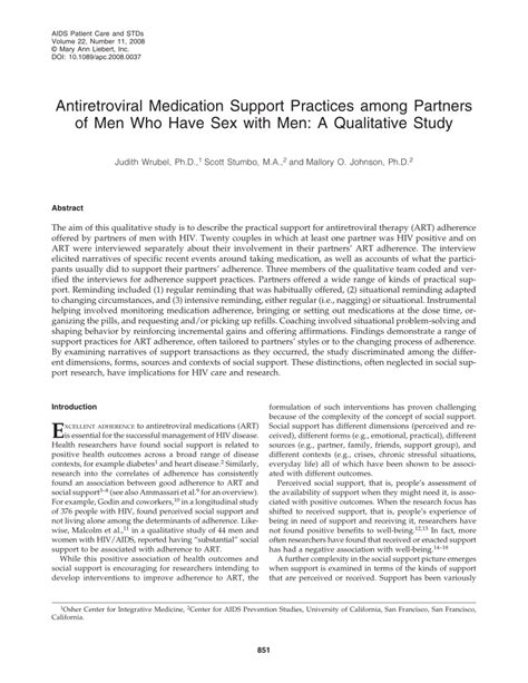 Pdf Antiretroviral Medication Support Practices Among Partners Of Men