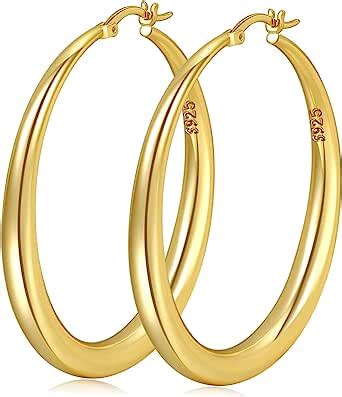 Amazon Com Gold Thick Hoop Earrings Chunky Gold Hoops Steling Silver