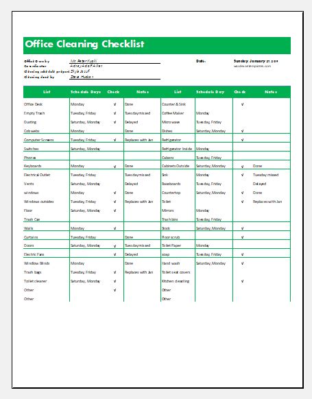 · advanced checklist formatting create a true/false column. proIsrael: Warehouse Cleaning Checklist Samples