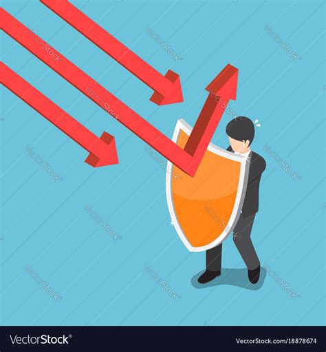 Isometric Businessman Use Shield To Protect Vector Image