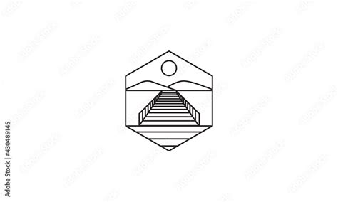 Lines Pier Or Dock With Nature Logo Vector Symbol Icon Design Graphic