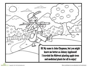 Johnny Appleseed Coloring Page | Johnny appleseed, Worksheets and School