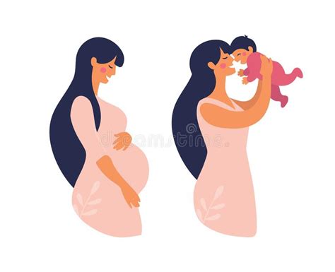 set of illustrations about pregnancy and motherhood concept illustration stock illustration