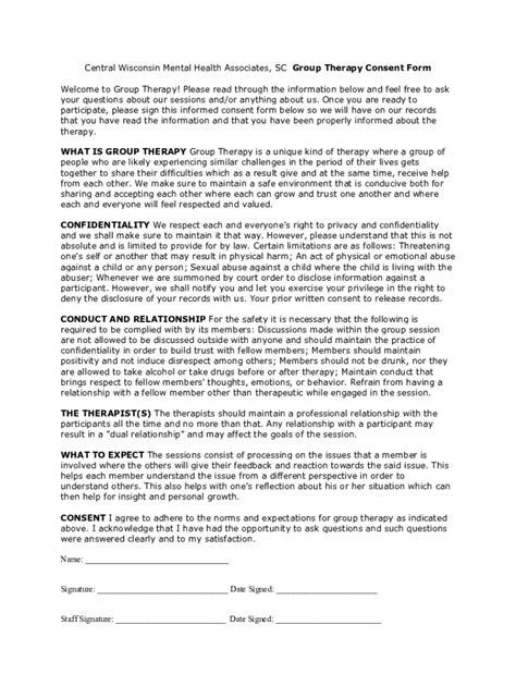 fillable online group therapy consent form fax email print pdffiller