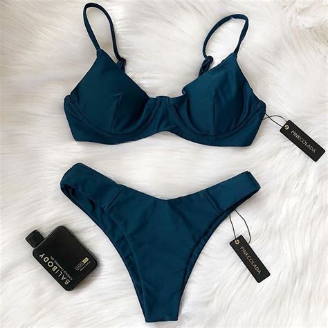 dark blue teal bikini from luxury australian swimwear label crop top bathing suit