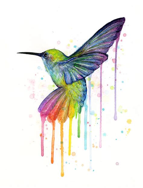 Hummingbird Of Watercolor Rainbow Painting By Olga Shvartsur