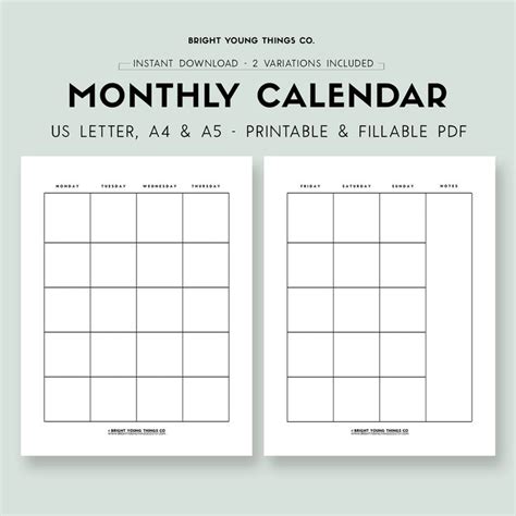 Blank Monthly Calendar Printable Blank Monthly Calendar Printable