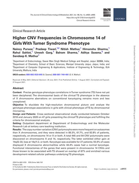 Pdf Higher Cnv Frequencies In Chromsome 14 Of Girls With Turner