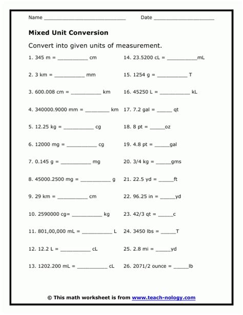 Free Printable 5th Grade Conversion Word Problems Worksheet
