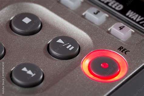 Red Record Button Illuminated On Recorder Stock Photo Adobe Stock