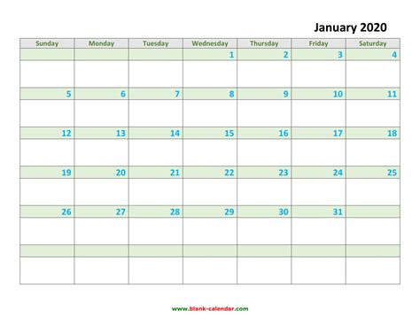 Blank 2020 Calendar Printable Free All Months