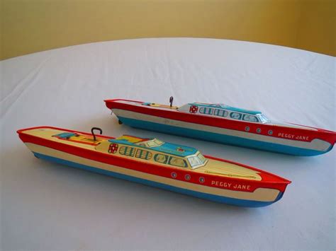 Lot Of 2 J Chein Peggy Jane Tin Litho Windup Boats Working