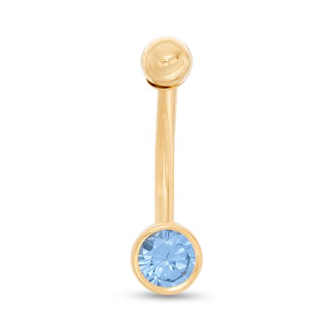 014 Gauge Blue Cubic Zirconia Belly Button Ring In 14k Gold Piercing