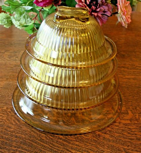 Hazel Atlas Vintage Amber Depression Glass Nesting Mixing Bowl Set