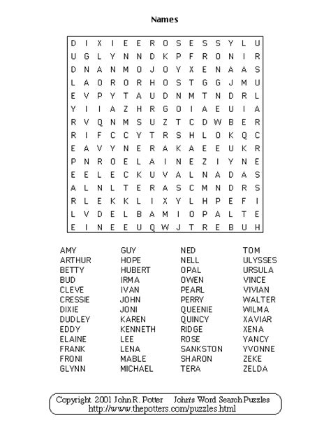 John's Word Search Puzzles: Names
