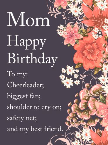 Make your family and friends feel comforted & uplifted with a blue mountain® ecard. Mom Happy Birthday. To my: Cheerleader; biggest fan ...