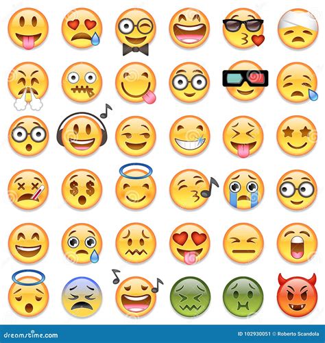 Big Set Of 36 Emojis Emoticons Stock Vector Illustration Of