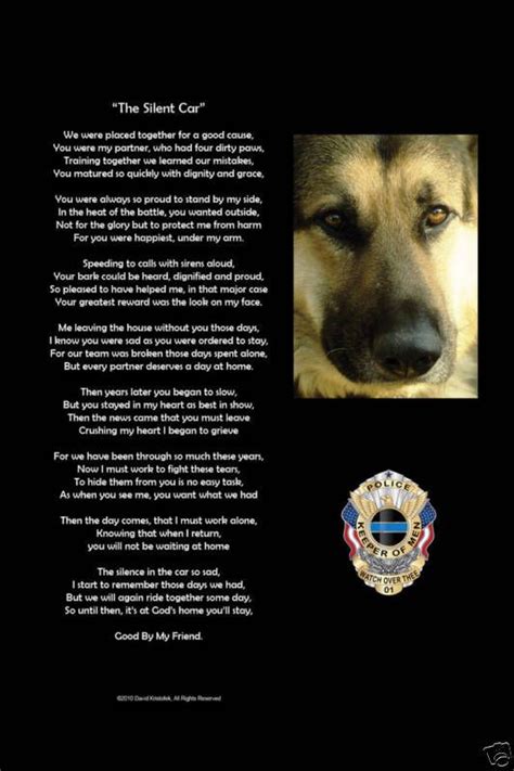 Law Enforcement Police K 9 Silent Car Memorial Badge Poem Poster T