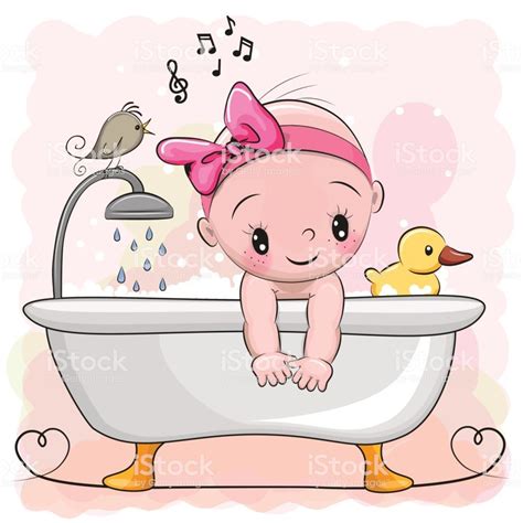 Cute Cartoon Baby Girl In The Bathroom Baby Cartoon