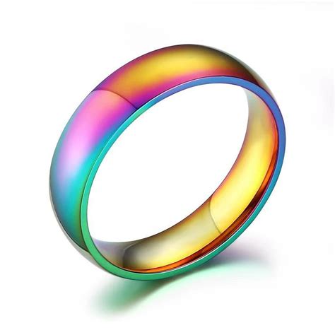 Stainless Steel Colorful Ring 6mm High Quality Classic Rainbow Titanium