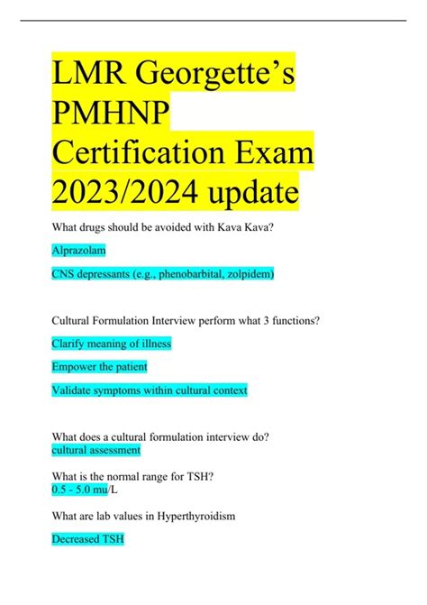 LMR Georgette’s PMHNP Certification Exam 2023/2024 update - LMR