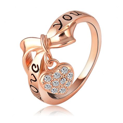 Black Enamel Love You Heart Ring 18k Rose Gold Plate Austrian Crystal