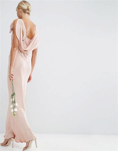 Asos Design Bridesmaid Bias Cut Satin Maxi Dress In Pink Lyst