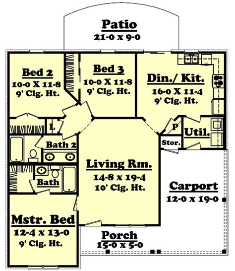 Three bedrooms with attached bathrooms, common toilet. Traditional 1200 Sq Ft House Plan - 3 Bedroom, 2 Bathroom
