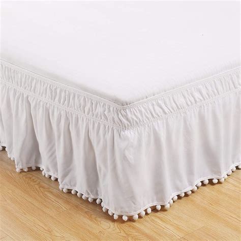 Cqzm White Ruffle Valance Fitted Sheet Elastic Band Wrap Around Style Bed Skirt Super King Size