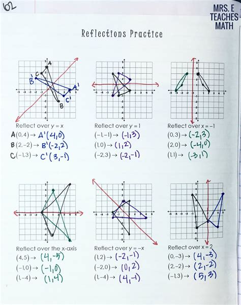 Reflections Math Worksheet