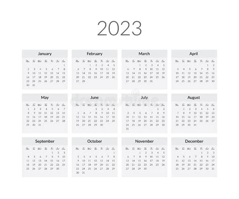 2023 Year Calendar Template Vector Illustration Stock Vector