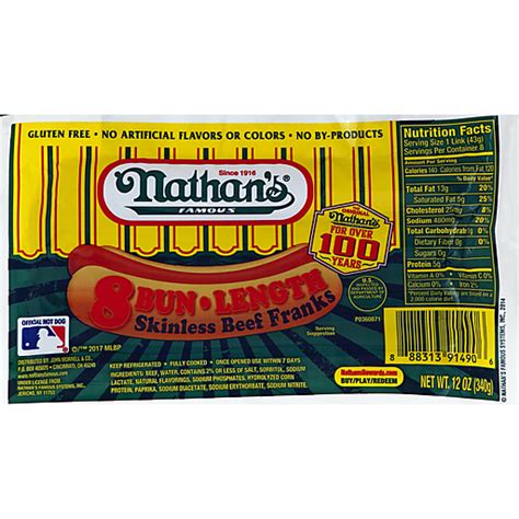 Nathan S Famous Bun Length Skinless Beef Franks Oz Pack Shop Fairplay Foods
