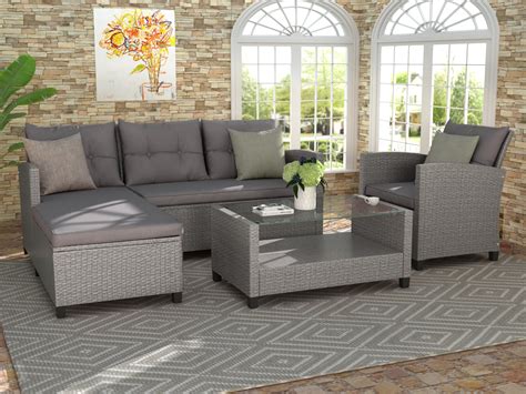 Clearance! Rattan Patio Sofa Set, 4 Pieces Outdoor Sectional Furniture ...