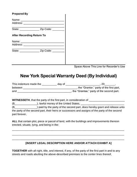 Free New York Special Warranty Deed Form Pdf Word Eforms