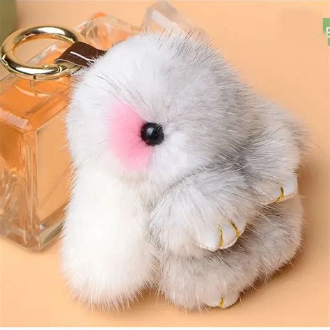 Luxury Cute Bunny Plush Fur Pom Pom Fluffy Real Mink Fur Mini Rabbit Keychain Fur Key Chain